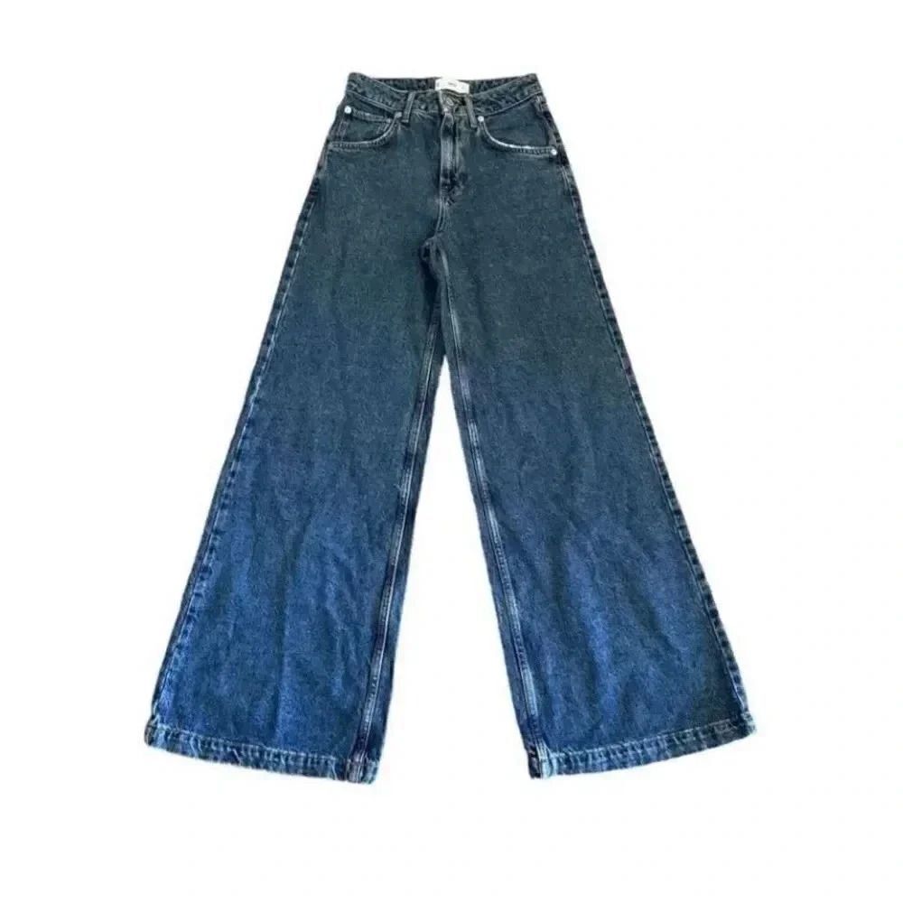 MNG Denim Blue Wash High Rise Wide Leg Cotton Y2K Jeans  SZ 1 #1272